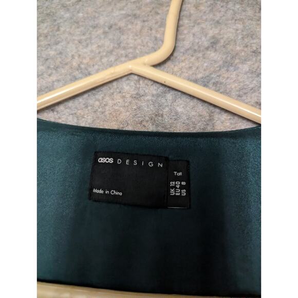 ASOS Structured Drape Wrap Midi Dress puff Sleeve Green - Size 8 Holiday Party - Picture 5 of 11